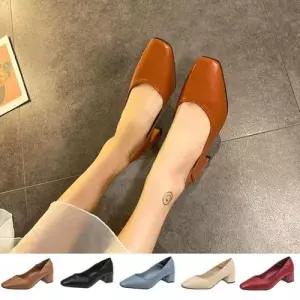 블로퍼 활용 스퀘어 토 세련 미들힐 여성 펌프스뮬 WF8E8CA