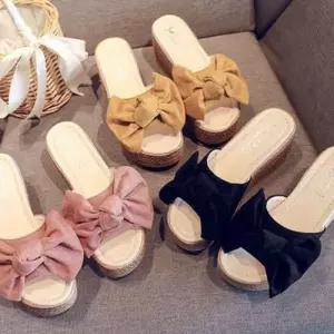 러블리 둥근앞코 왕리본 키높이 통굽 슬리퍼 WF8CCC6