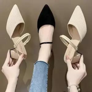 발등 스트랩 라인 큐빅 골지 미들 뮬 샌들 WF8CCC5