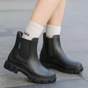 적당한 굽 베이직 디자인 여성용 숏 레인부츠 WF8AB46
