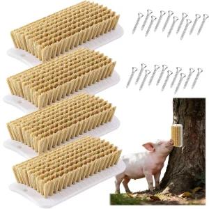 미니 돼지 고양이 개를 위한 4개의 반려동물 강화 장난감 그루밍 브러시 및 스크래치 2-in-1 - 간편한