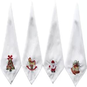 크리스마스 자수 천 냅킨 세트 4개 20x20 인치 축제 저녁 250 GSM 두꺼운 흡수성 폴리에스터 산타 말 종