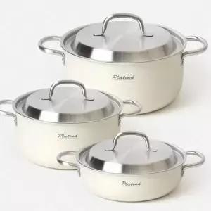 라면냄비 감성 크림컬러 키친플라워 통3중 인덕션 304스텐 냄비 곰솥 전골 3종 세트