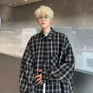 남자 캐주얼 빅사이즈 셔츠 솔리드 긴팔 체크 원픽1