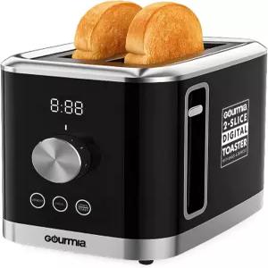 고르미아 2구 토스터 - 6단계 굽기 조절 베이글 및 해동 모드 원터치 토스팅 분리형 빵가루 받침대 초광폭