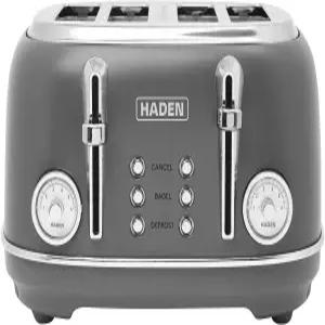 Haden Chelsea 4구 와이드 슬롯 스테인리스 스틸 토스터 조절 가능한 굽기 기능 및 미끄럼 방지 발 그레이