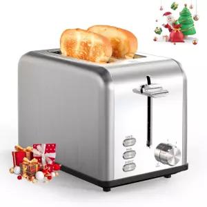 YSSOA 2 슬라이스 스테인리스 스틸 토스터 6가지 그늘 설정 및 베이글/디프로스트/취소 기능 엑스트라