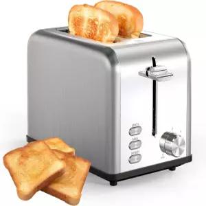 간단한 디럭스 2슬라이스 토스터 6가지 브라우닝 세팅 및 3가지 기능의 스테인리스 스틸 엑스트라 와이드
