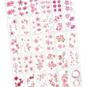 꽃무늬 나비 하트 장미 패턴 임시 문신 스티커 세트 피부 부착 방수 바디 페인팅