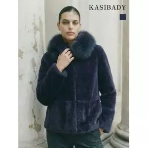 카시바디 폭스 퍼 카라 울 무스탕 자켓