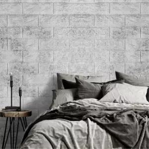 벽돌무늬 붙이는 스티커 폼블럭 두꺼운 단열벽지 2.5M 진그레이