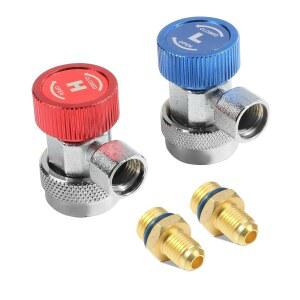 YAKEFLY AC R134A 어댑터 피팅, 매니폴드 게이지 세트가 있는 R134a 커넥터 1/4인치 퀵 커넥터, 차량 시스템 배기 충전용 조절식 커플러 피팅 키트