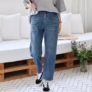 [신상오픈런]|CSP94DD|여성용 스판 배기 청바지 봄철 워싱 뒷밴딩 데일리 팬츠