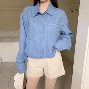 [신상오픈런]|CHJ6D7E|여성 루즈핏 크롭 면혼합 포켓 데님 셔츠 재킷