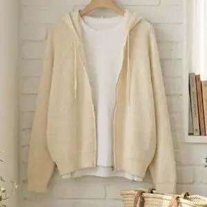 [신상오픈런]|CDJ6D5B|여성 루즈핏 후드 니트 가디건 레이온 혼합 소재