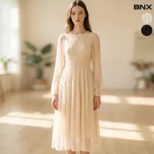 여성 도트 스모크 시스루 롱 원피스