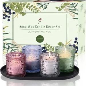 라모르기프트 진주 양초 만들기 키트 - 모래 왁스 선물 세트 3.3파운드 플라스틱 트레이 포함 4개 유리