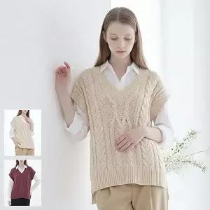 [로코엘라]디오 오버핏 드롭숄더 케이블 니트 베스트