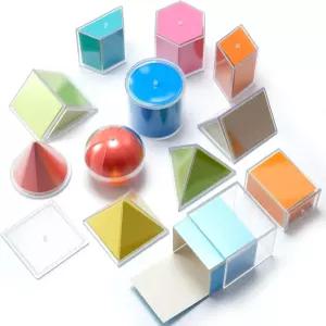 Faccito 12개 기하학적 솔리드 3D 모양 및 2D 접이식 그물 초기 수학 다색 블록 조작기 교실 홈스쿨 교사