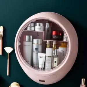 핑크 화장품 수납장 무타공 벽걸이 수납장 욕실 선반