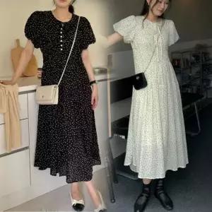 여성 도트 A라인 롱원피스 1P 바캉스룩 여름 치마 A라인롱원피스