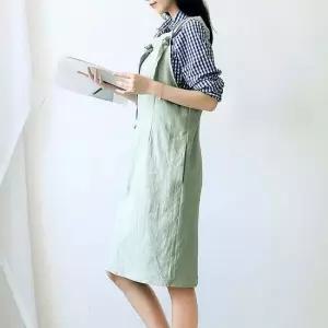 공방앞치마 끈매듭 멜빵 원피스 앞치마 그린