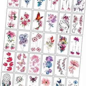 피부 부착 임시 문신 꽃 식물 패턴 디자인 바디 아트 데코 스티커 방수 지속