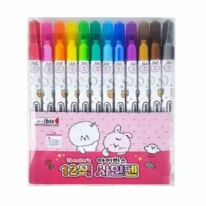 [문구] 컬러 사인펜 핑크 12색 12개입 싸인펜 유아사인펜