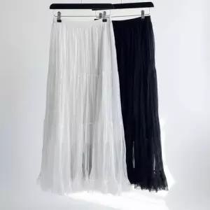 |CSK1983|여성 발레코어 스타일 쉬폰 프릴 롱스커트 데이트룩