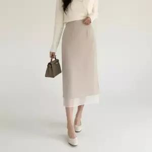|KHK197E|여성용 봄 여름 시스루 레이어드 긴 치마