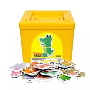 3살 유치원 학습교구 그림 인지발달 고무자석 퍼즐 동물32p 교육완구 장난감 칠판