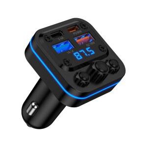 자동차용 블루투스 FM 송신기, 54W 고속 충전, 5.4 자동차 충전기 USB-C USB-A 멀티 포트, 삼성 갤럭시 안드로이드 용 무선 보조 라이터 어댑터
