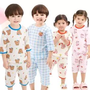 [보리보리/키즈라인]아동용 오가닉 순면 7부 자카드 내의 상하세트 봄 여름내의 남아 여아 주니어