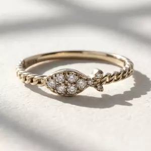 마린 랩 다이아 물고기 체인 반지 행운 데일리 레이어드