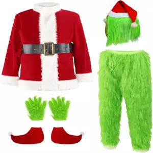 바루오투 7PCS 크리스마스 그린 빅 몬스터 코스튬 산타 퍼리 디럭스 의상