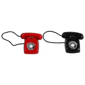 인형의 집 장식을 위한 매직룰루 2Pcs 미니 레트로 전화기 모델 1:12 스케일 금속 미니어처 빈티지 디자인 DIY 액세서리 레드 블랙