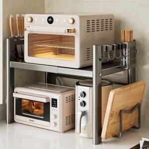 전자레인지 오븐 겸용 주방 선반 테이블 이중 수납 밥솥 수저통 정리대 스트레치 확장형