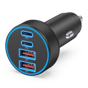 [4 in 1] USB C 자동차 충전기, 4포트 90W 초고속 충전 라이터 어댑터, 듀얼 45W USBC 및 USB-A 멀티포트 휴대폰 충전기 액세서리 17 16 15 14 13 12, , 갤럭시, 태블릿용