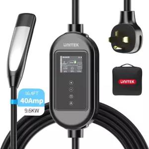 Unek 40A 9.6KW Tesla 가정용 충전기 - 자동 감지 레벨 2 휴대용 벽 Tesla용 240V 모바일 커넥터 EV 충전소