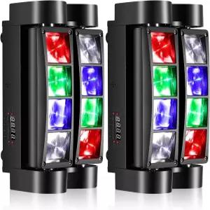 Czgor 스파이더 무빙 헤드 DJ 라이트 2팩 3W LED RGBW 8개 사운드 활성화 및 파티 클럽 펍 바 디스코 쇼