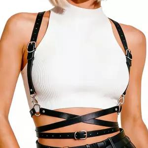 여성용 요나믹스 가슴 하네스 벨트 블랙 가죽 펑크 패션 바디 액세서리