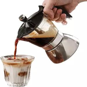 나투데코 스토브탑 커피 메이커 6컵 모카 포트 전기 스토브 스테인리스 스틸 사무실용 이탈리아어 부침