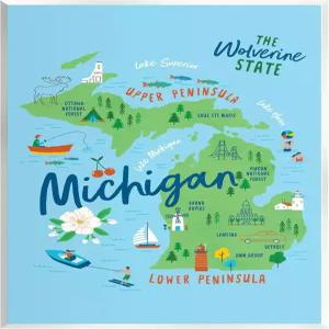 스투펠 인더스트리 에브리데이 미시간 일러스트레이티드 맵 우드 월 아트 니나 세븐 디자인