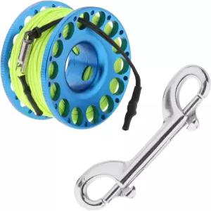 스쿠버 다이빙을 위한 유넬레즈 98피트 핑거 릴 - 스노클링을 이중 끝 볼트 스냅 클립이 있는 알루미늄