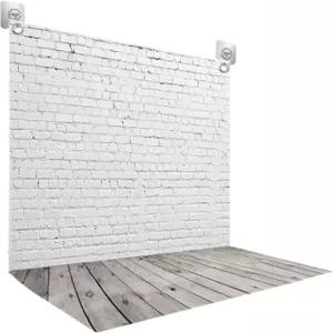 HUAYI 화이트 벽돌 벽 나무 바닥 디자인 사진 배경 신생아 초상화 스매시 케이크 D-2504