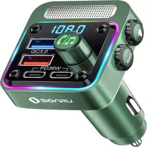 블루투스 5.3 FM 송신기 차량용 어댑터 - SONRU 충전기 54W [PD 36W QC3.0 18W] 무선 라디오 [하이파이