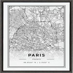 케이트와 로렐 실비 파리 현대 지도 액자 캔버스 벽 미술 제이크 구센 18x24 그레이 벽을 위한 지리