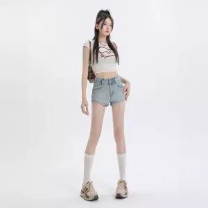 빈티지 여자 청 힙업 핫팬츠 청반바지 스판 슬림핏 A라인 워싱 반바지 하이웨스트 원픽1