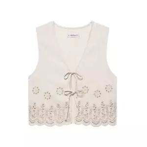 여사친 베스트 펀칭 브이넥 스트링 자수 린넨 혼방 나시 1PICK1