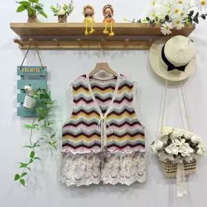 여친 가을 스트라이프 톱 민소매 스트링 브이넥 나시 조끼 베스트 1PICK3